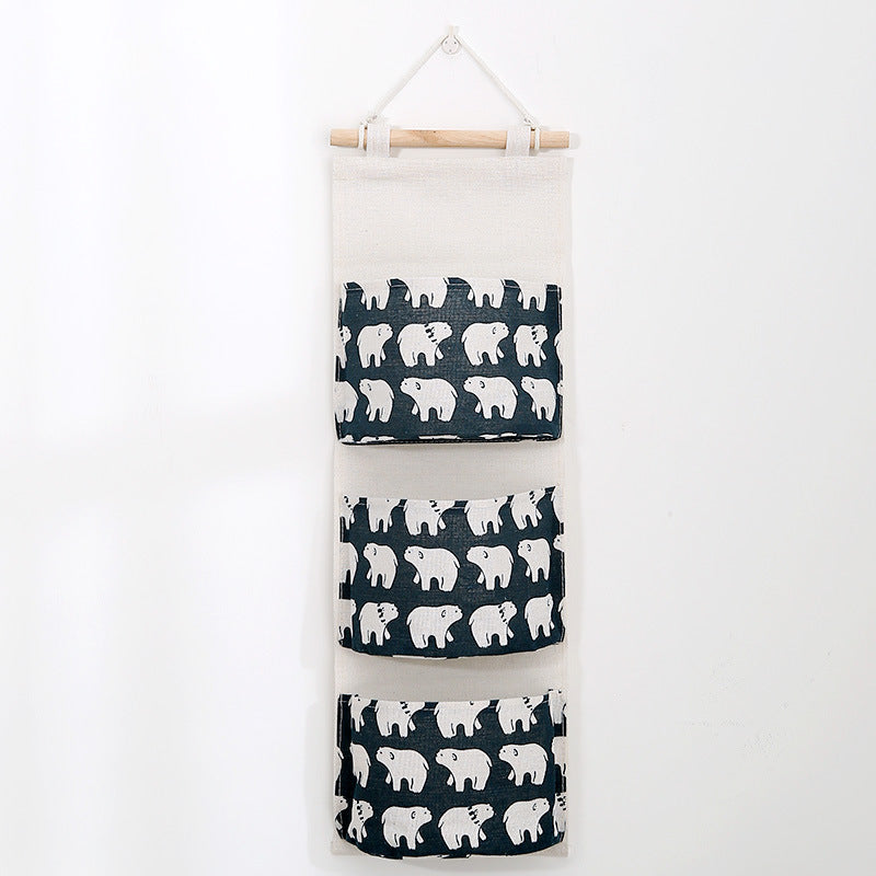 Wholesale Cotton and Linen Three Pocket Three-dimensional Miscellaneous Storage Hanging Bag